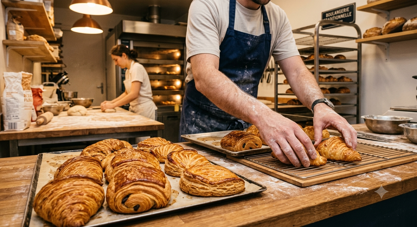 Viennoiseries fraîches à l'atelier